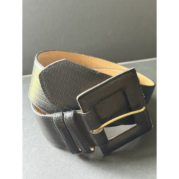 Talbots Lizard Grain Leather Womens Belt Wide Black Size Medium Career Capsule - Picture 8 of 10
